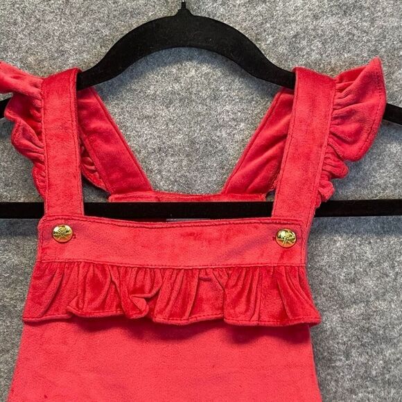 TAHARI Dress Girls Size 8 Pink Velvet Ruffled Lined Square Neck Overall Jumper - Picture 3 of 14